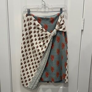 Maeve Reversible Midi Wrap Skirt in Cream, Brown & Blue-Green